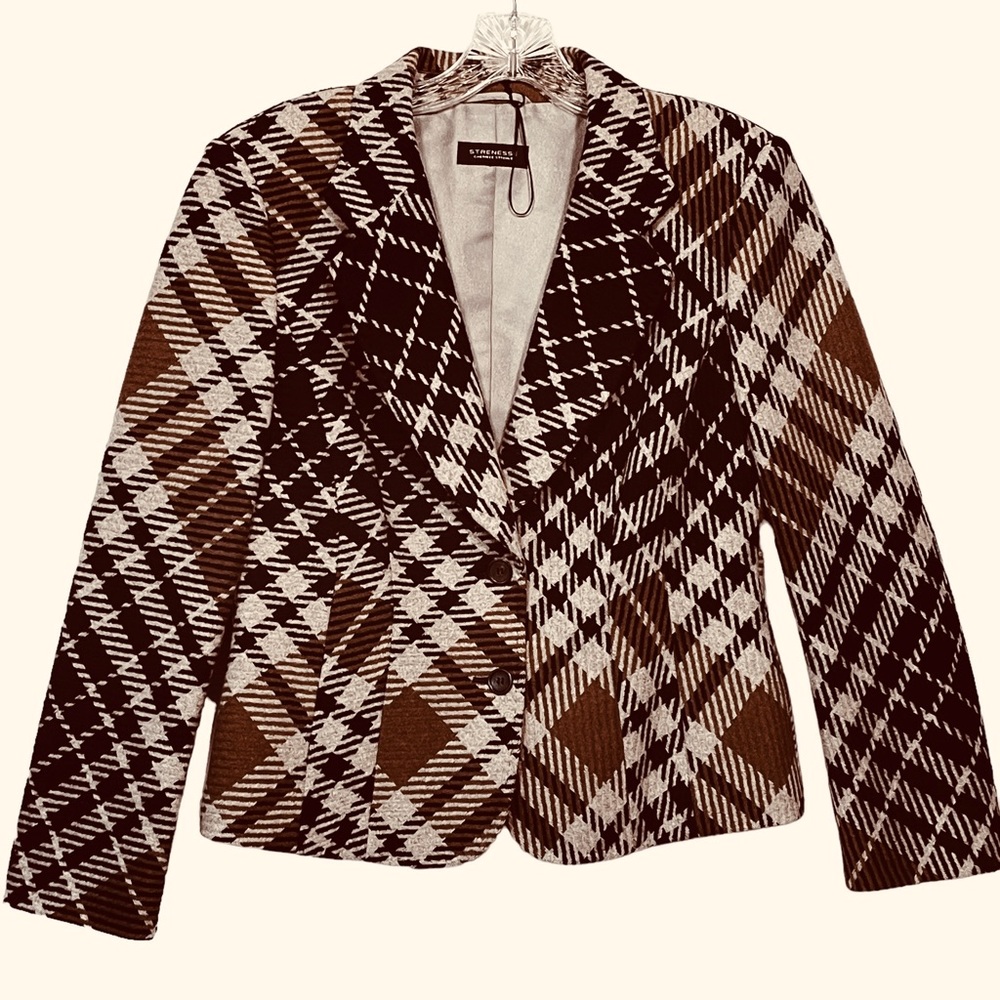 Strenesse Classic Blazer US Size 10 Tailored Plaid Wool Gabriele Strehle Germany